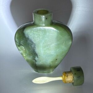 Vintage Hand-Carved Chinese Spinach Green Stone Snuff Bottle